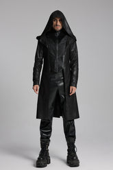 Black Zip Pleated Hooded Men's Gothic Jacket